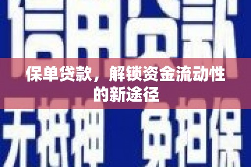 北关保单贷款，解锁资金流动性的新途径