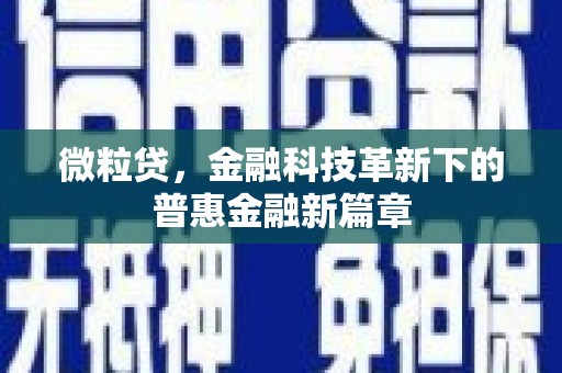 北关微粒贷，金融科技革新下的普惠金融新篇章